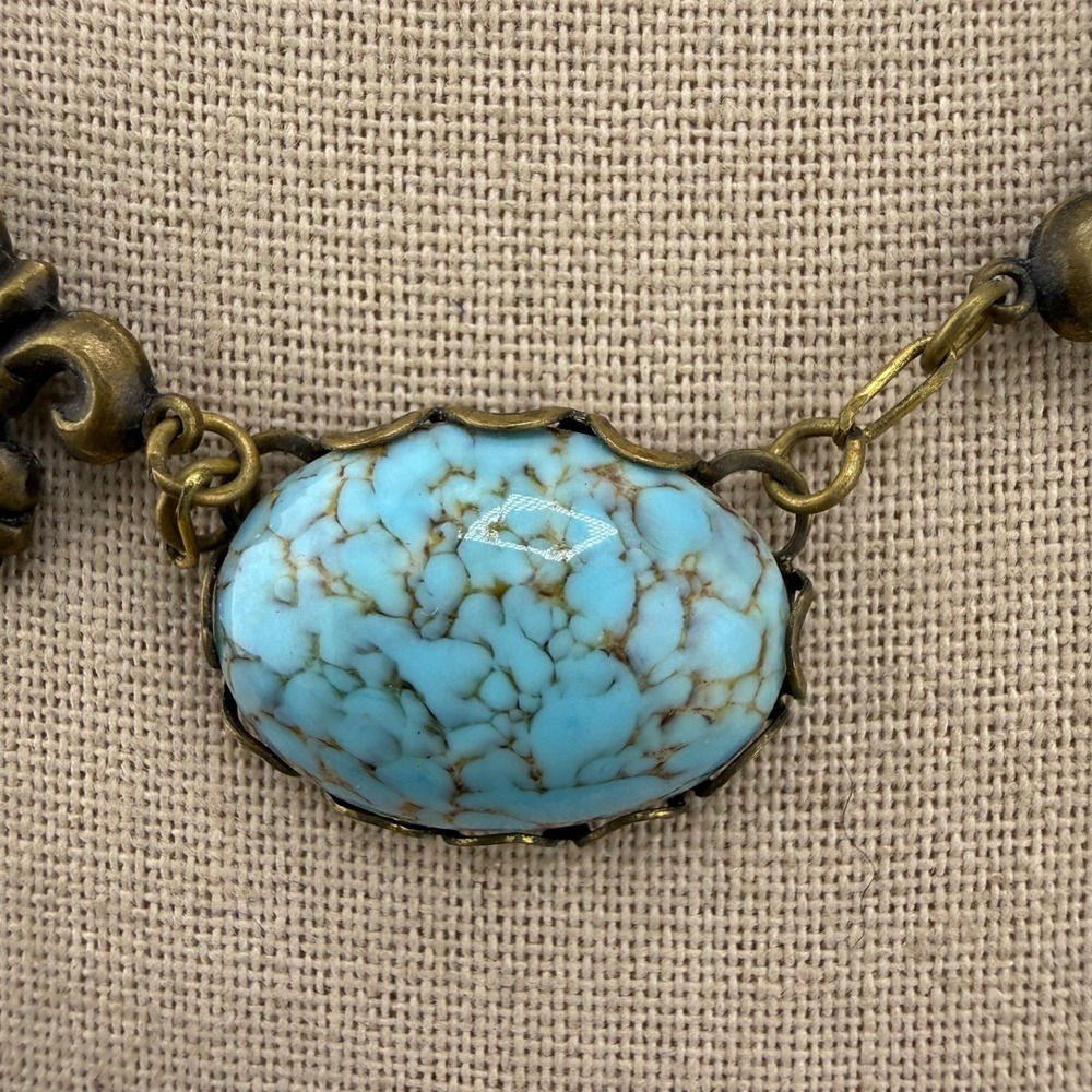 Anne Koplik Designs Necklace Brass‎ Blue Glass 16"